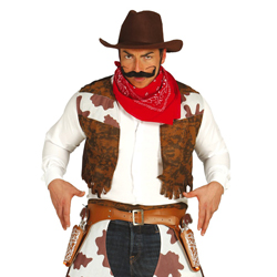 Close up of a man wearing Cowboy Costume on a white background