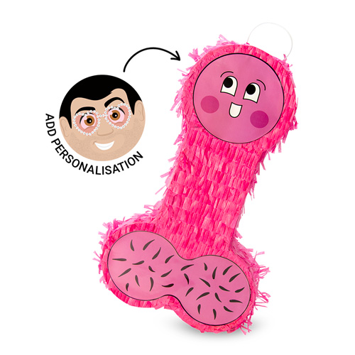Pink Penis Pinata with personalisation option on a white background