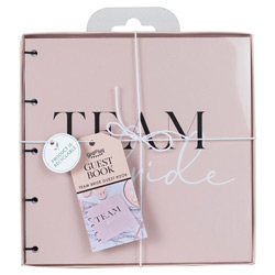 A box with a team bride guest book in it