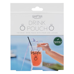 A drink pouch with straw and lanyard in a pack