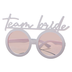 A pair of team bride glasses against a white background