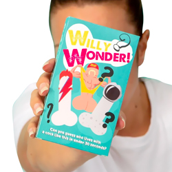 A girl holding Willy Wonder packet on a white background
