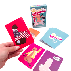 A girl playing willy wonder on a white background