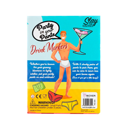 Packaging back of Party in your Pants drinks markers on a white background