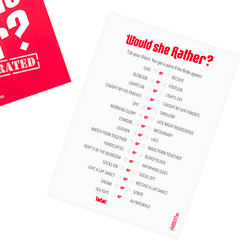 Last Night of Freedom's X-Rated Would She Rather card game isolated on a white background