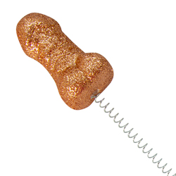 Close up of rose gold willy boppers on a white background