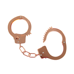 Rose gold handcuffs on a white background