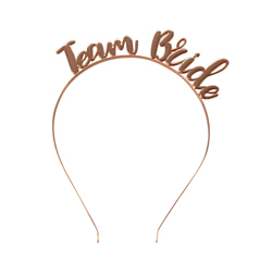 Rose gold team bride headband on a white background