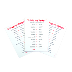 Last Night of Freedom's Would She Rather card game isolated on a white background