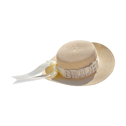 Straw Bride boater hat on a white background.