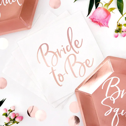 Bride to Be Foil Napkin flatlay on a table