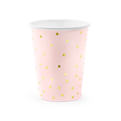 Pink and Gold Polka Dot Cup on a white background