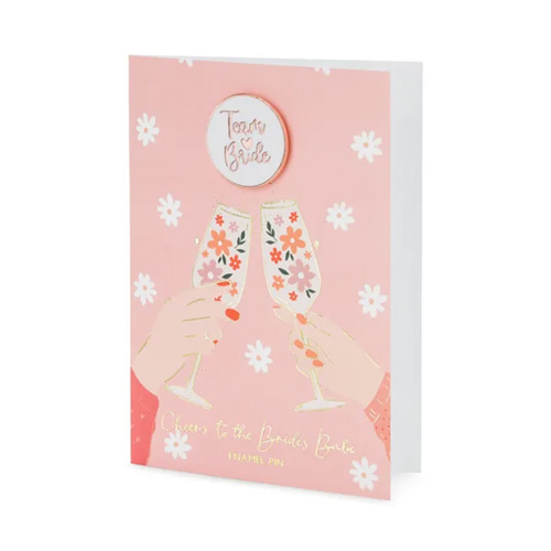 Team Bride Enamel Pin with Card on a white background