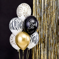 Girls Night Out Party Balloons in front of a metallic gold decor curtain