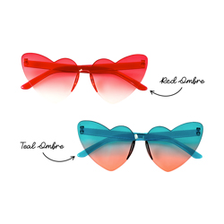A variety of ombre heart sunglasses on a white background