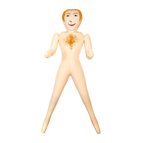 Male ginger blow up doll on a white background