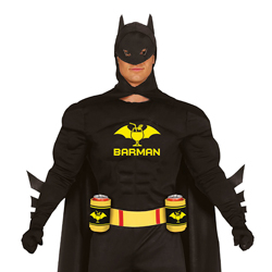 Close up of a man wearing barman costume on a white background