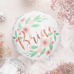 White Floral Bride Foil Balloon on a pink background