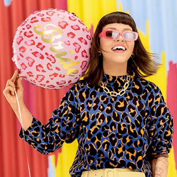Woman holding Bride Animal Print Foil Balloon