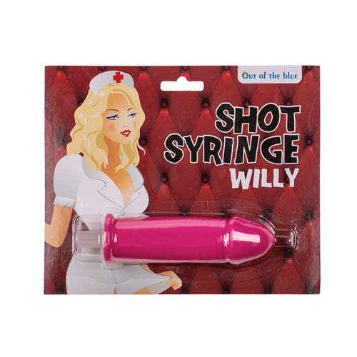 Pink Willy Shot Syringe in packaging on a white background