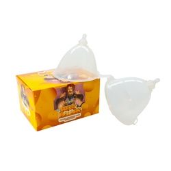 Beer boobs drinking game propped up on packaging on white background