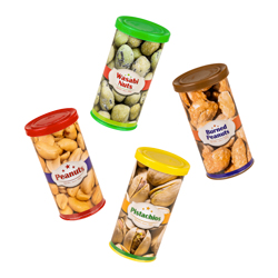 Varieties of jumping willy in a can on a white background