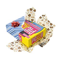 A present wrapped in Raunchy Boobs wrapping paper