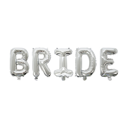 Front view of silver Bride balloons on a white background
