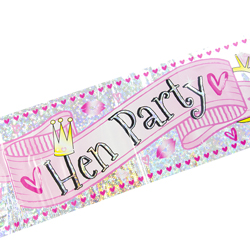 Close up of Metallic Hen Party Banner on a white background
