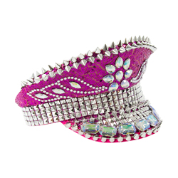 Angled view of Pink Sequin Captain Hat on a white background