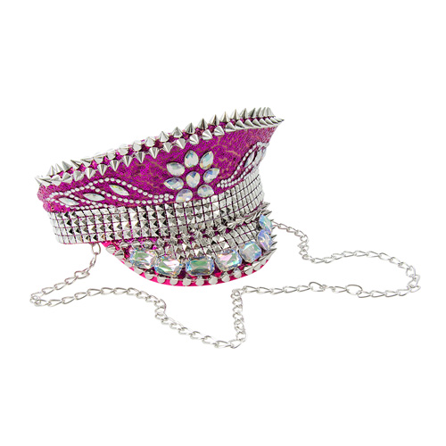 Angled view of Pink Sequin Captain Hat on a white background