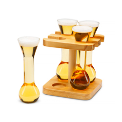 Mini Yards of Ale filled with beer on a white background