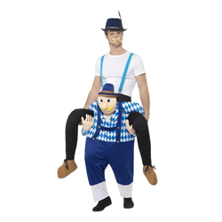 Man wearing Piggyback Bavarian Costume on a white background