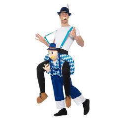 Man wearing Piggyback Bavarian Costume on a white background