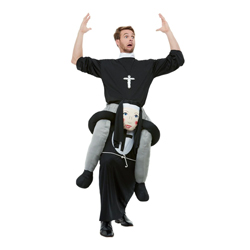 Man wearing Piggyback Nun Costume on a white background