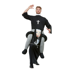 Man wearing Piggyback Nun Costume on a white background