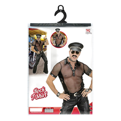 Packaging of fishnet shirt on a white background