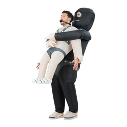 Inflatable gimp costume on a white background