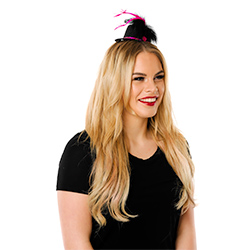 Side View Mini Black Top Hat With Pink Trim