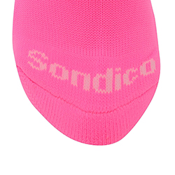 The toe area of Mens Pink Football Socks which reads Sondico 