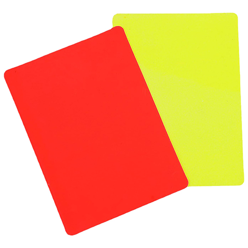 One red and one yellow referee cards 