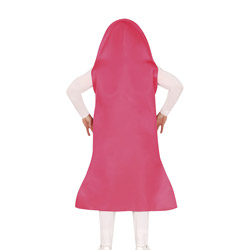 A back view of a male model dressed in a rude vibrator stag do outfit consisting of a pink vibrator tunic which from the back is pink and dildo shaped 