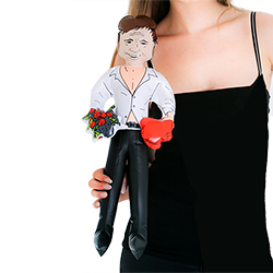 A close up of the doll