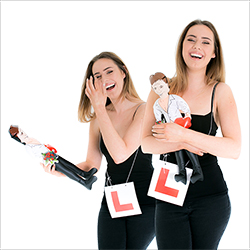 laughing while wearing an L plate