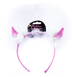 Close Image Of White and Pink Devil Horns With Veil 