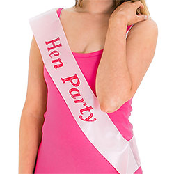 Model wearing the hen do sash
