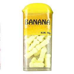 An 18 gram pack of Banana flavoured sweets
