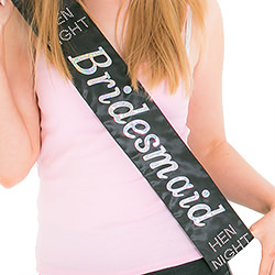 Black sash with silver text