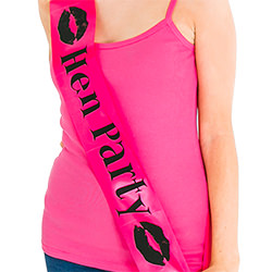 Hot pink sash with black writing
