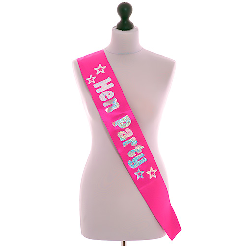 Bride to Be Hot Pink Hen NightParty Sash with Silver Text and Stars 1-5pk 